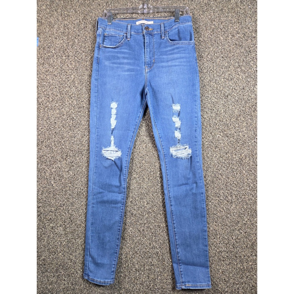 Levi's 720 High Rise Super Skinny Jeans Womens 30 Blue Distressed Denim 0393